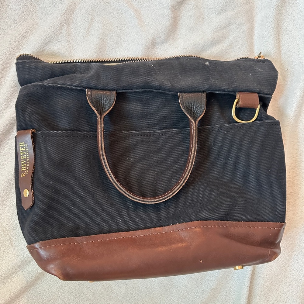 Black canvas and brown leather purse